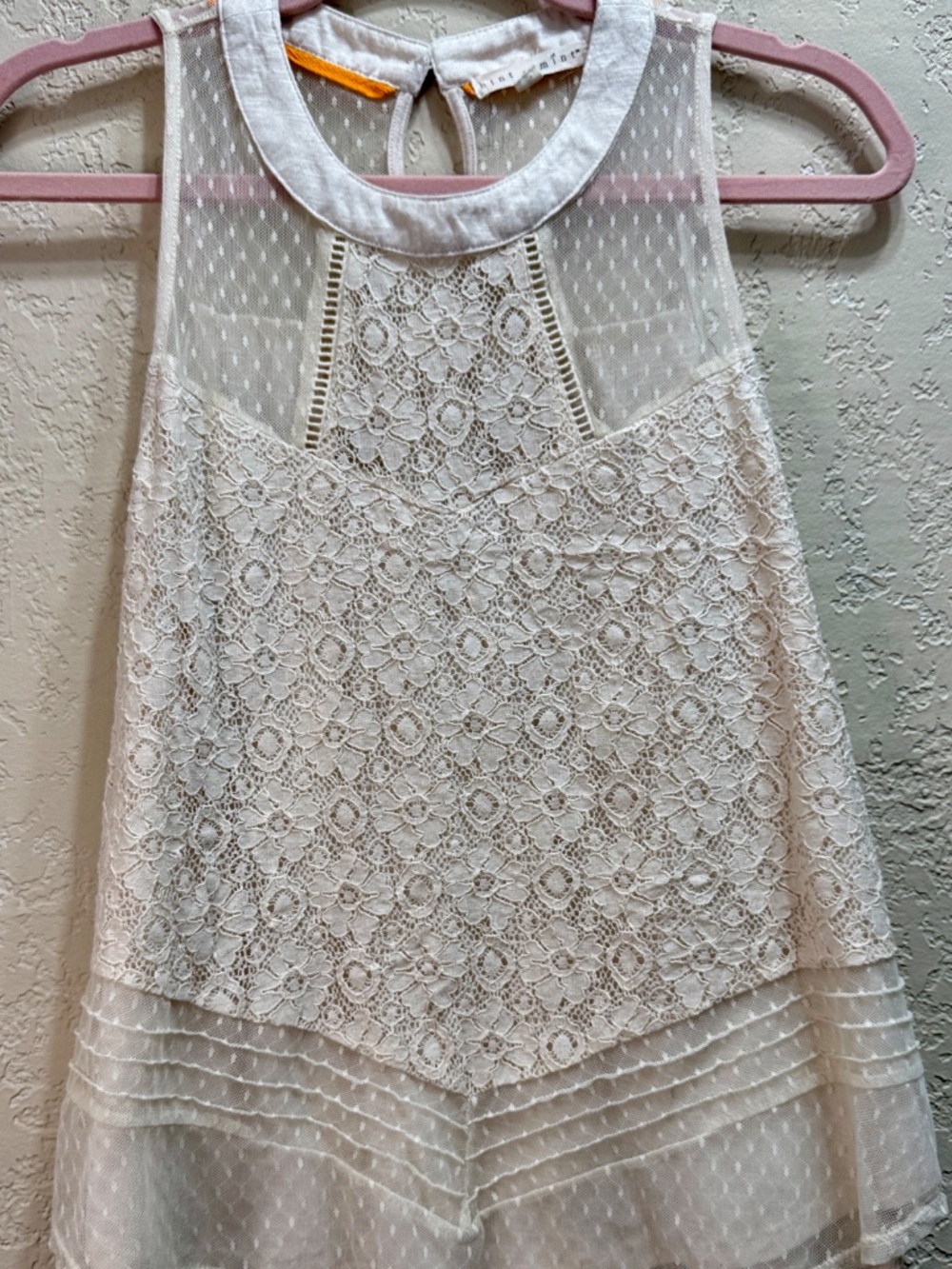 Hint of Mint Sleeveless Lace Mesh Peplum Tank Top Ivory Medium Boho Feminine - Picture 2 of 12